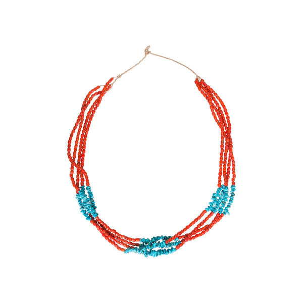 Santo Domingo Coral and Turquoise Necklace, Jewelry, Necklace, Native
