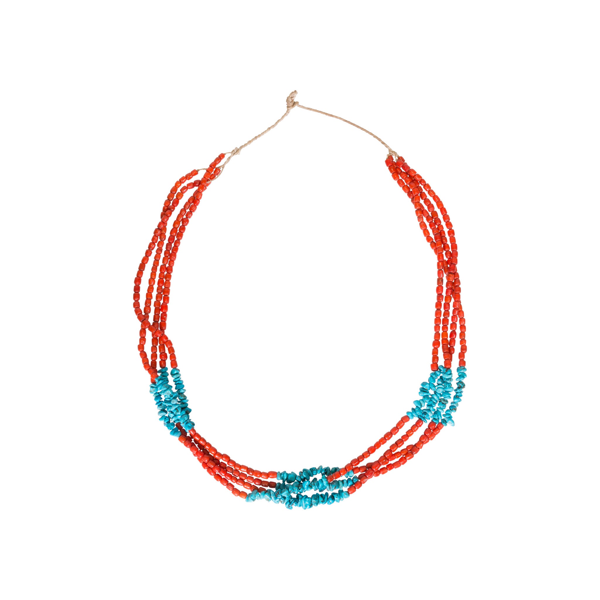Santo Domingo Coral and Turquoise Necklace, Jewelry, Necklace, Native