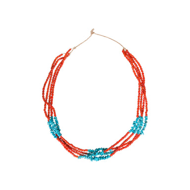Santo Domingo Coral and Turquoise Necklace, Jewelry, Necklace, Native