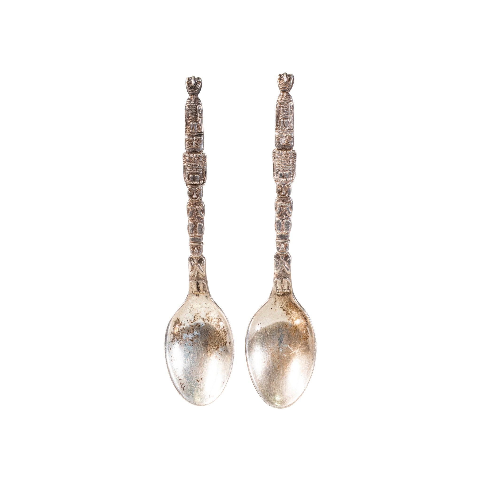 Matched Pair Miniature Sterling Totem Spoons, Furnishings, Dining, Other