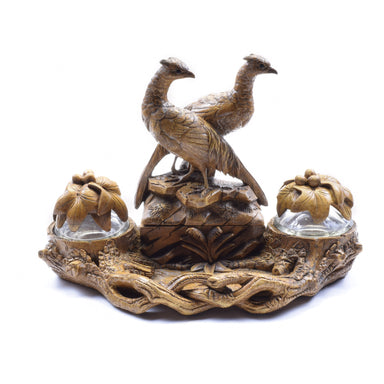 Swiss Carved Game Bird Inkwell, Furnishings, Decor, Carving