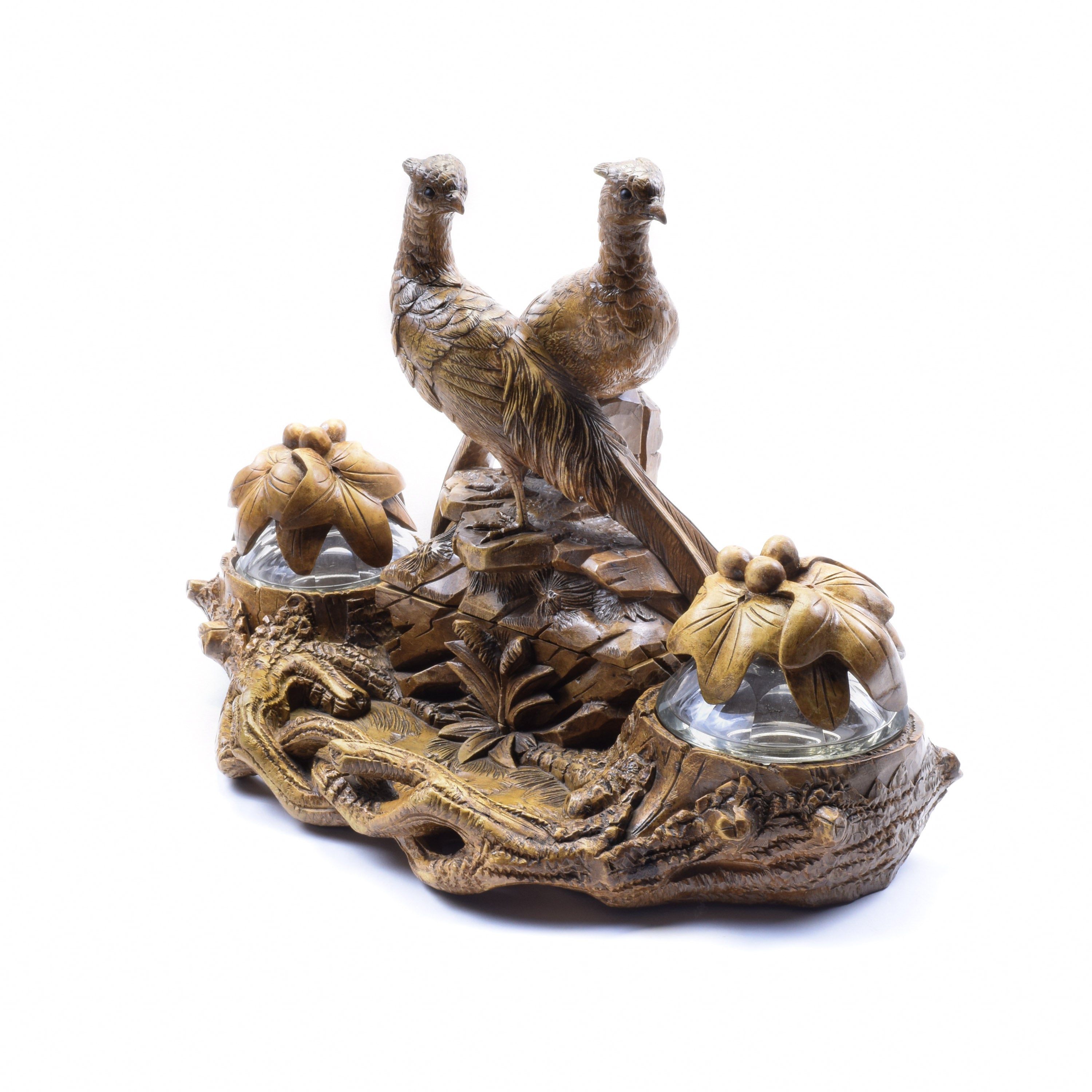 Swiss Carved Game Bird Inkwell