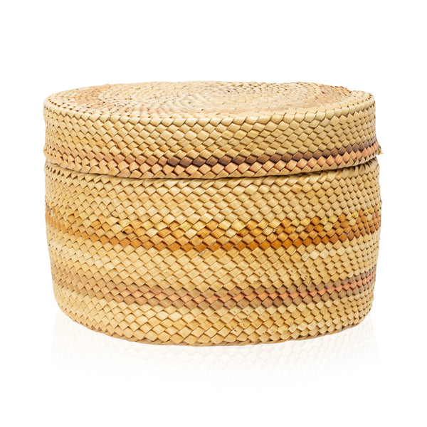 Makah Lidded Basket, Native, Basketry, Vertical