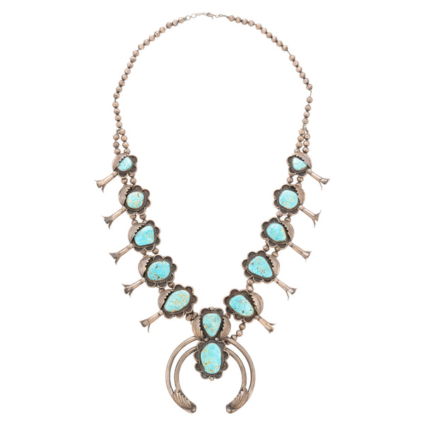 Native Squash Blossom Turquoise Necklace, Jewelry, Squash Blossom, Native