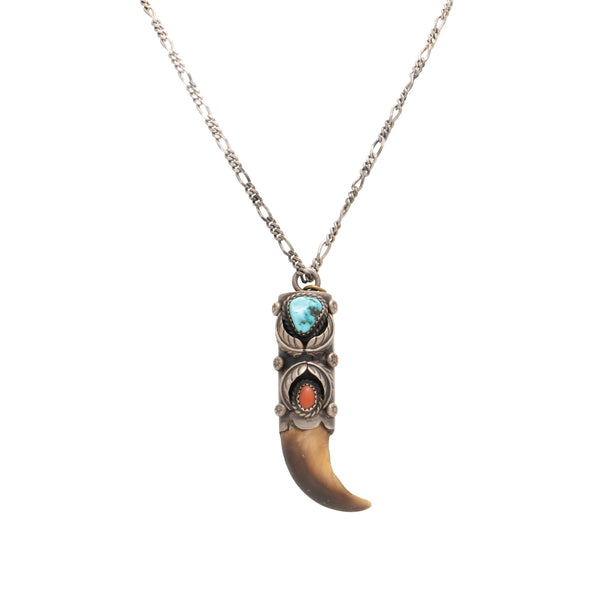 Turquoise, Coral and Bear Claw Necklace, Jewelry, Necklace, Native
