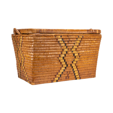 Salish Lidded Basketry Storage Trunk, Native, Basketry, Vertical