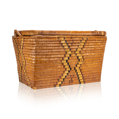 Salish Lidded Basketry Storage Trunk, Native, Basketry, Vertical