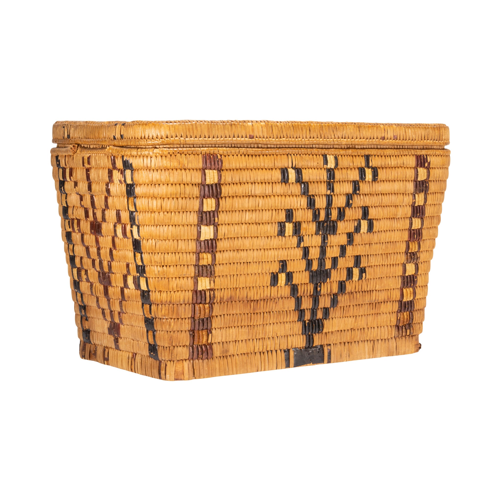 Salish Lidded Storage Basket, Native, Basketry, Vertical
