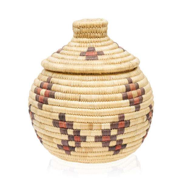 Alaskan Lidded Basket, Native, Basketry, Vertical
