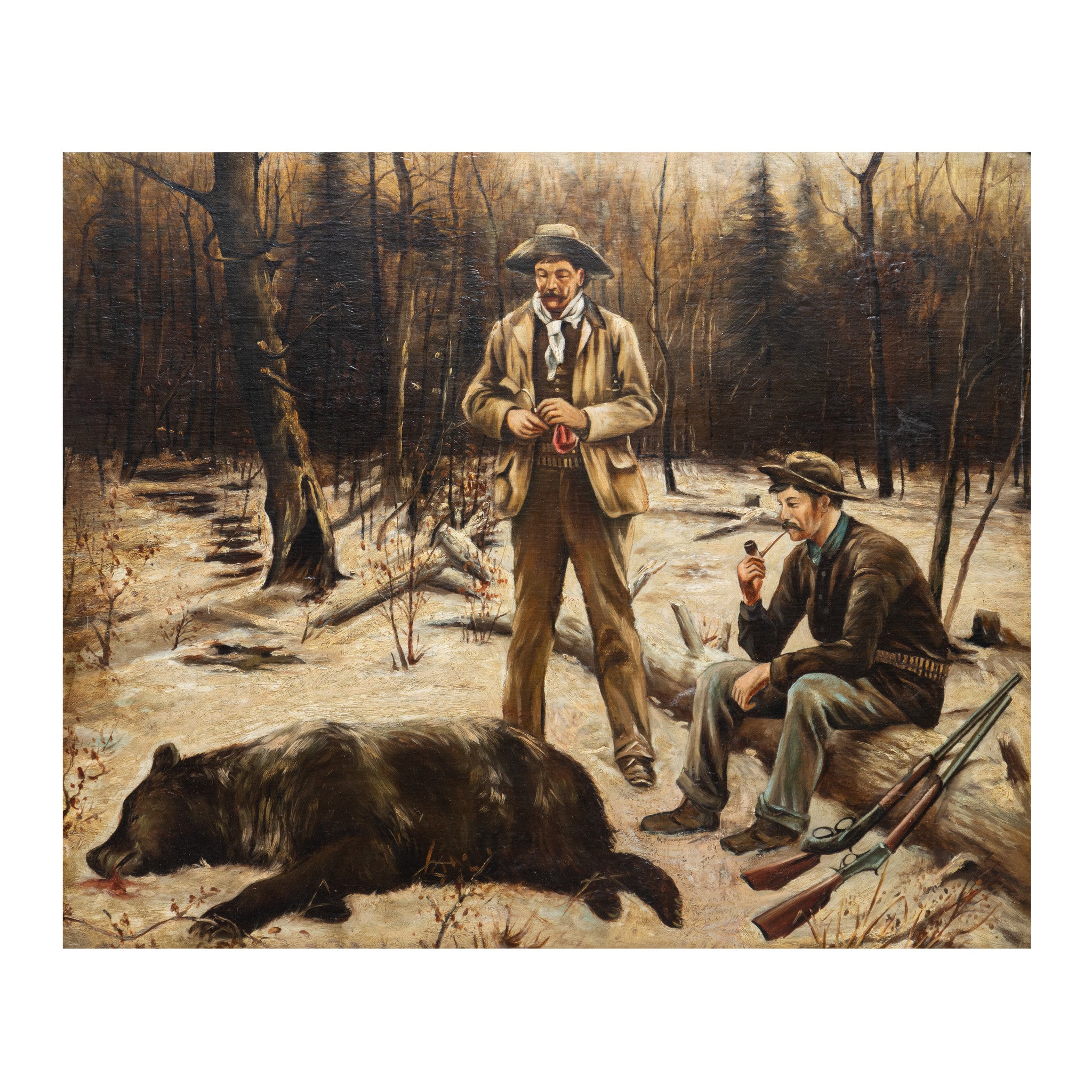 Bear Hunting Scene and Tin Ammo Box