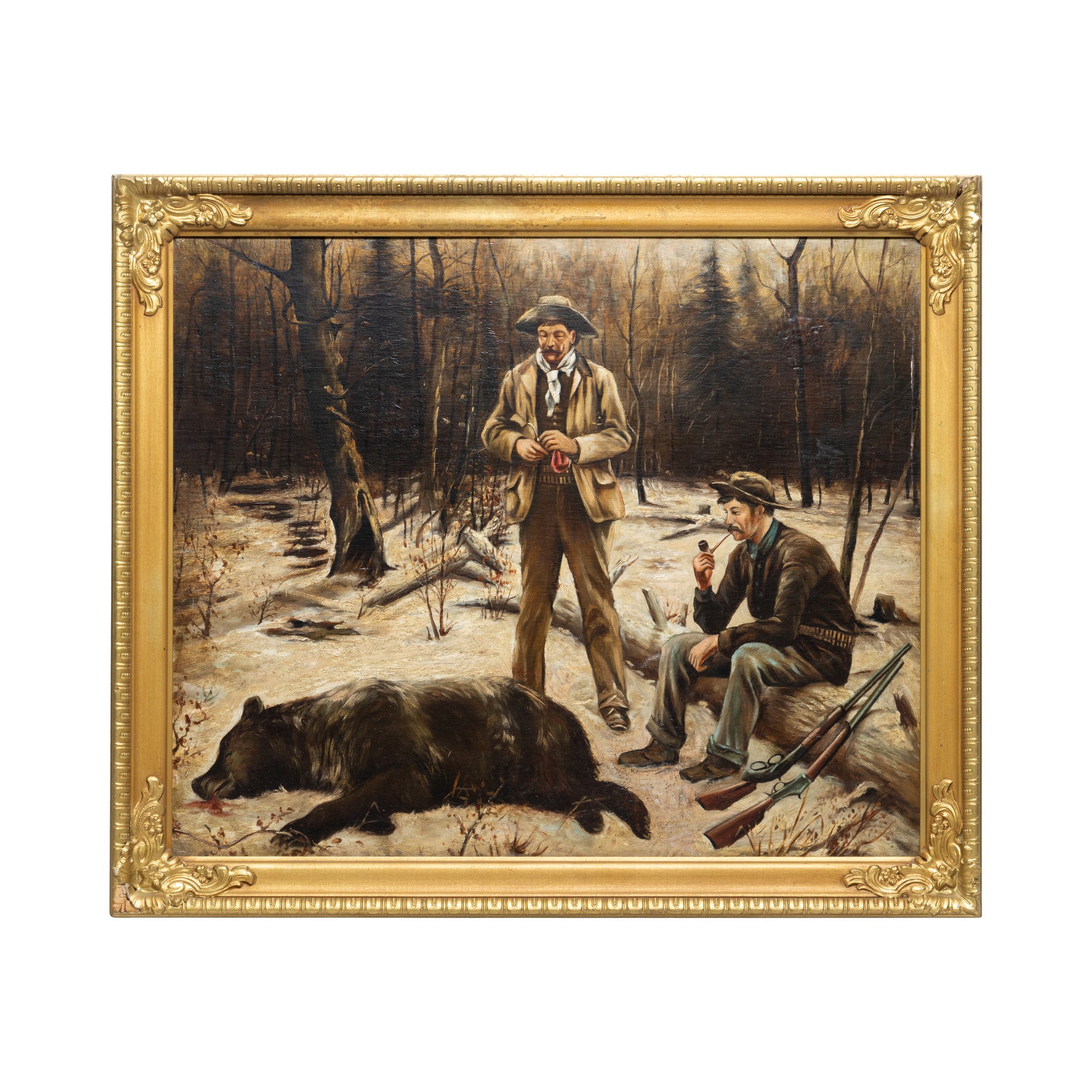 Bear Hunting Scene and Tin Ammo Box