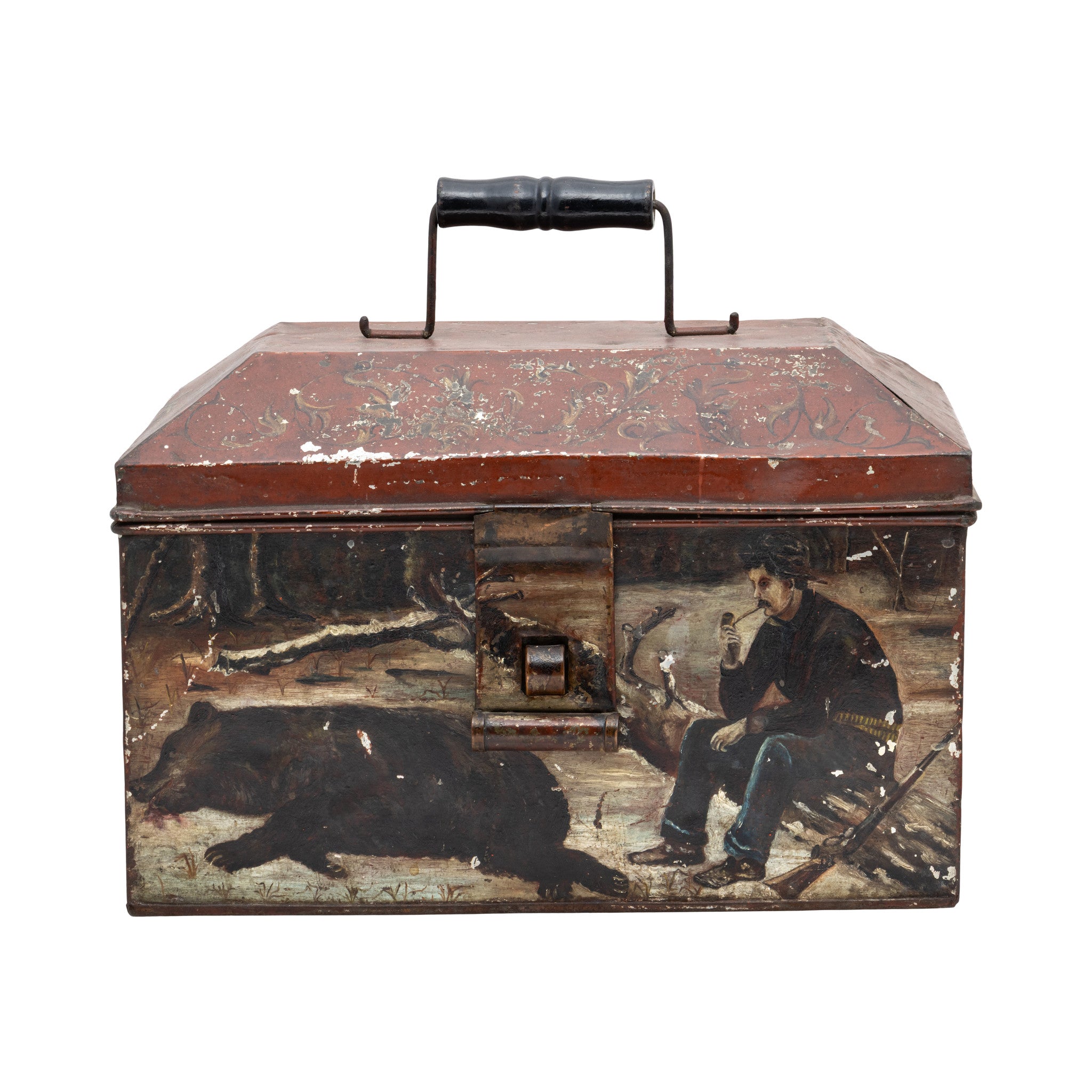 Bear Hunting Scene and Tin Ammo Box