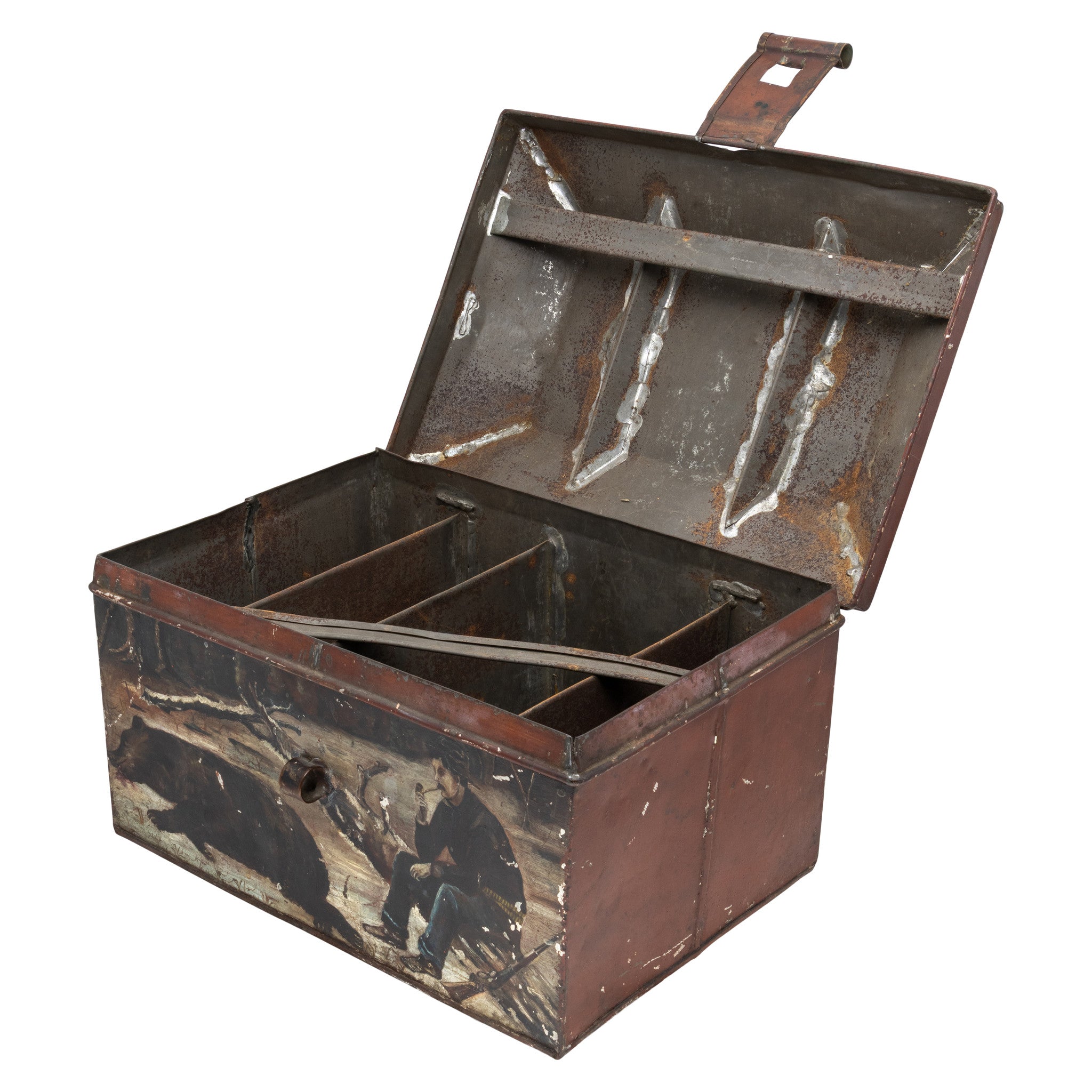 Bear Hunting Scene and Tin Ammo Box