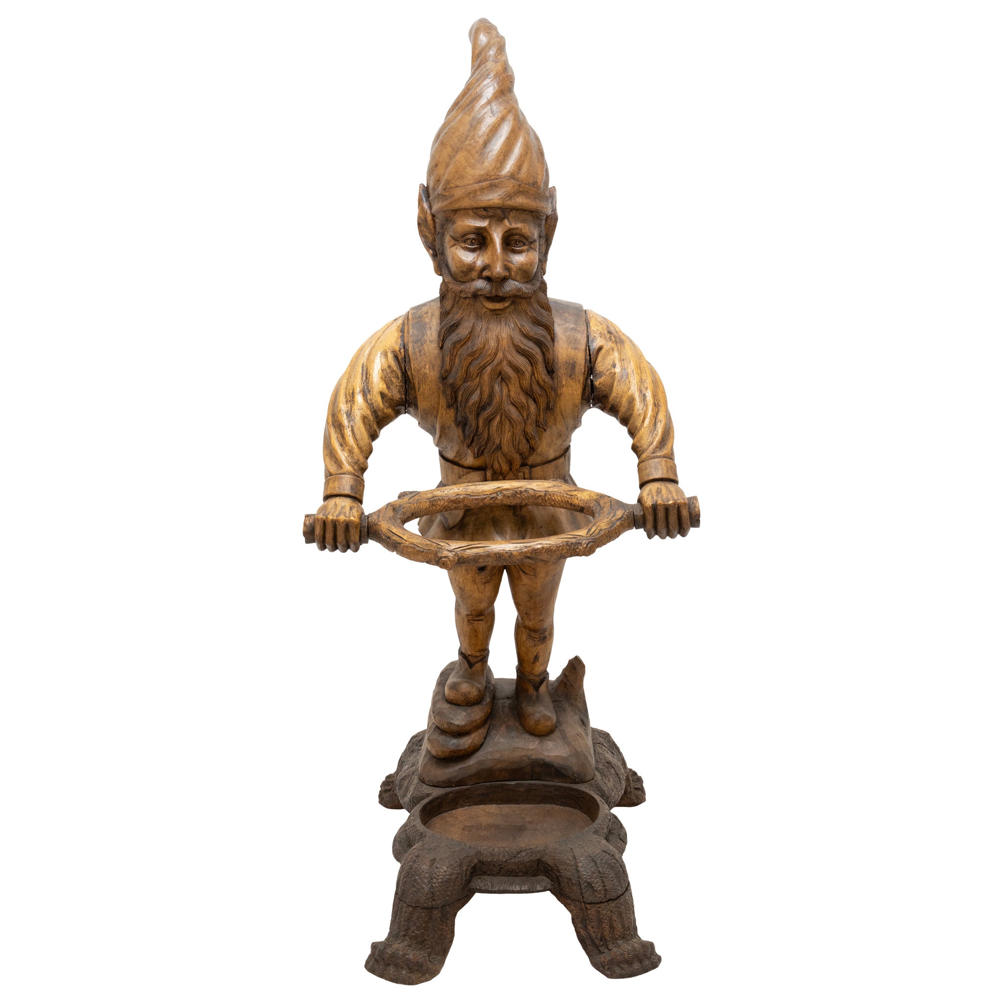 Black Forest Carved Gnome Umbrella Stand, Furnishings, Black Forest, Umbrella Stand