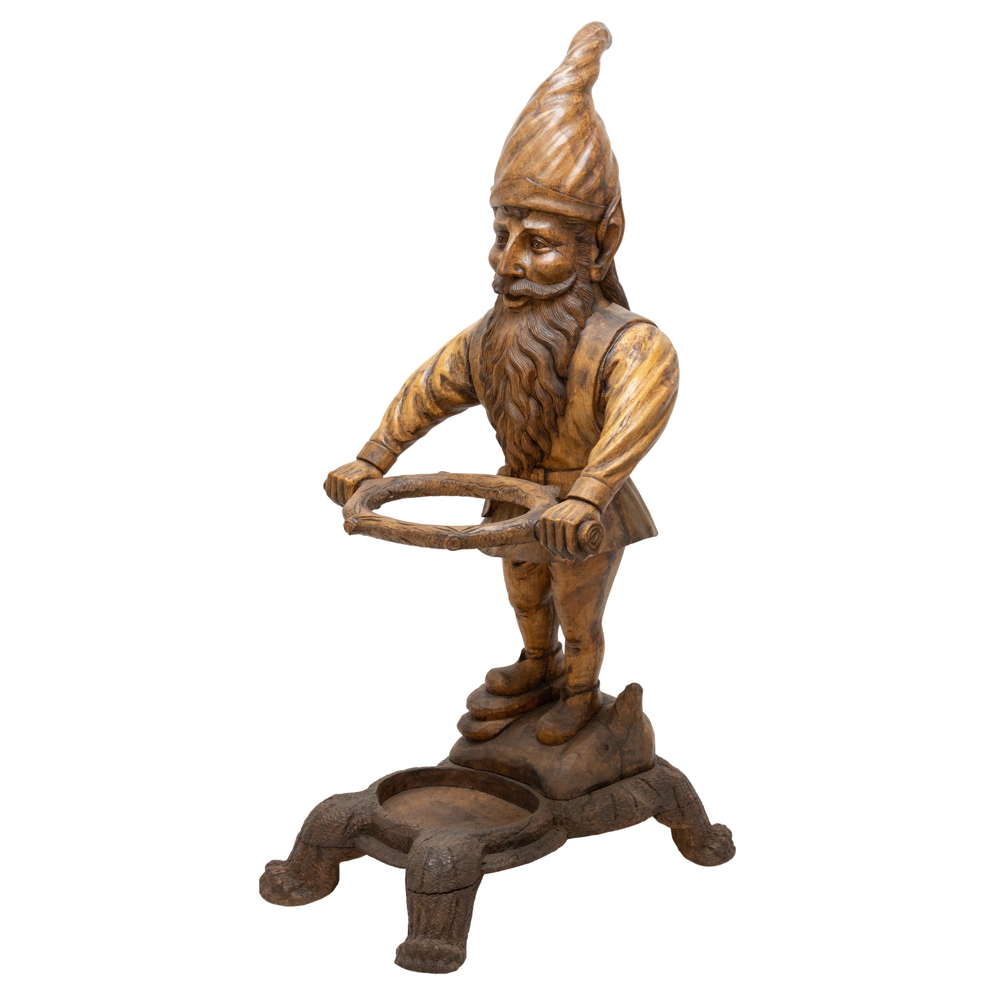Black Forest Carved Gnome Umbrella Stand