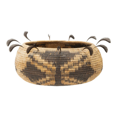 Feathered Pomo Basket, Native, Basketry, Vertical