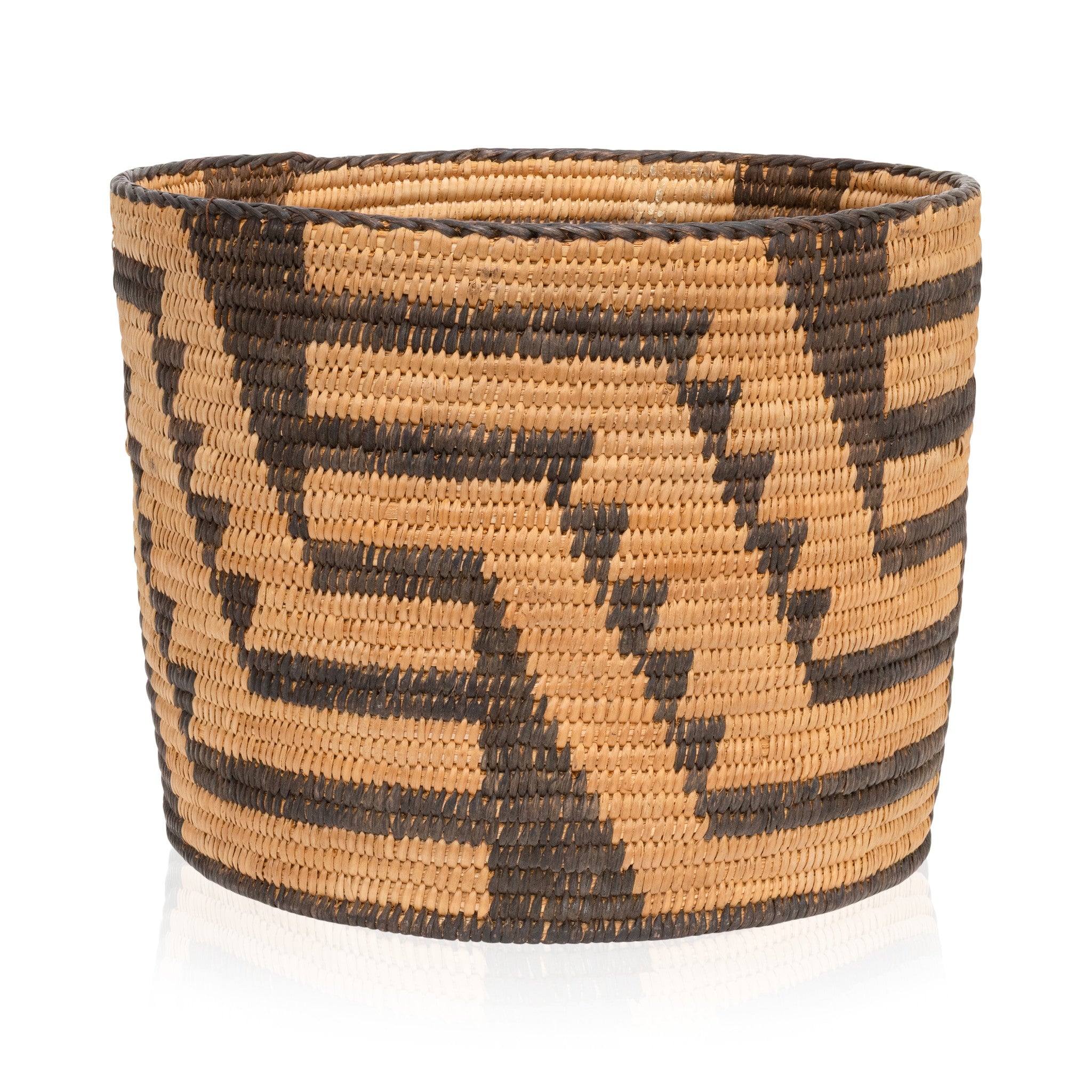 Pima Cynlidrical Basket, Native, Basketry, Vertical