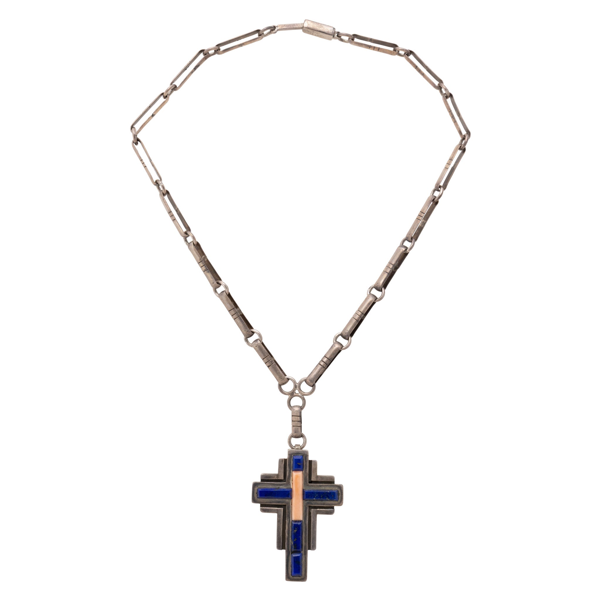 Lapis and Sterling Cross Necklace, Jewelry, Necklace, Native