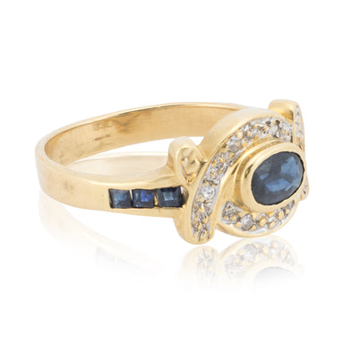 18k Gold Diamond and Sapphire Ring, Jewelry, Ring, Estate
