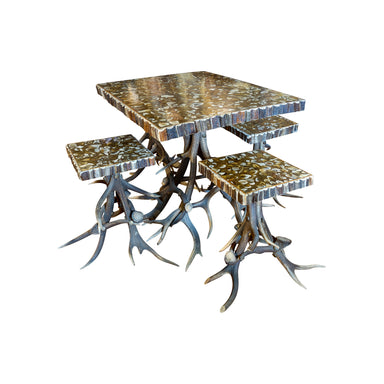 Black Forest Horn Table with Stools, Furnishings, Furniture, Table