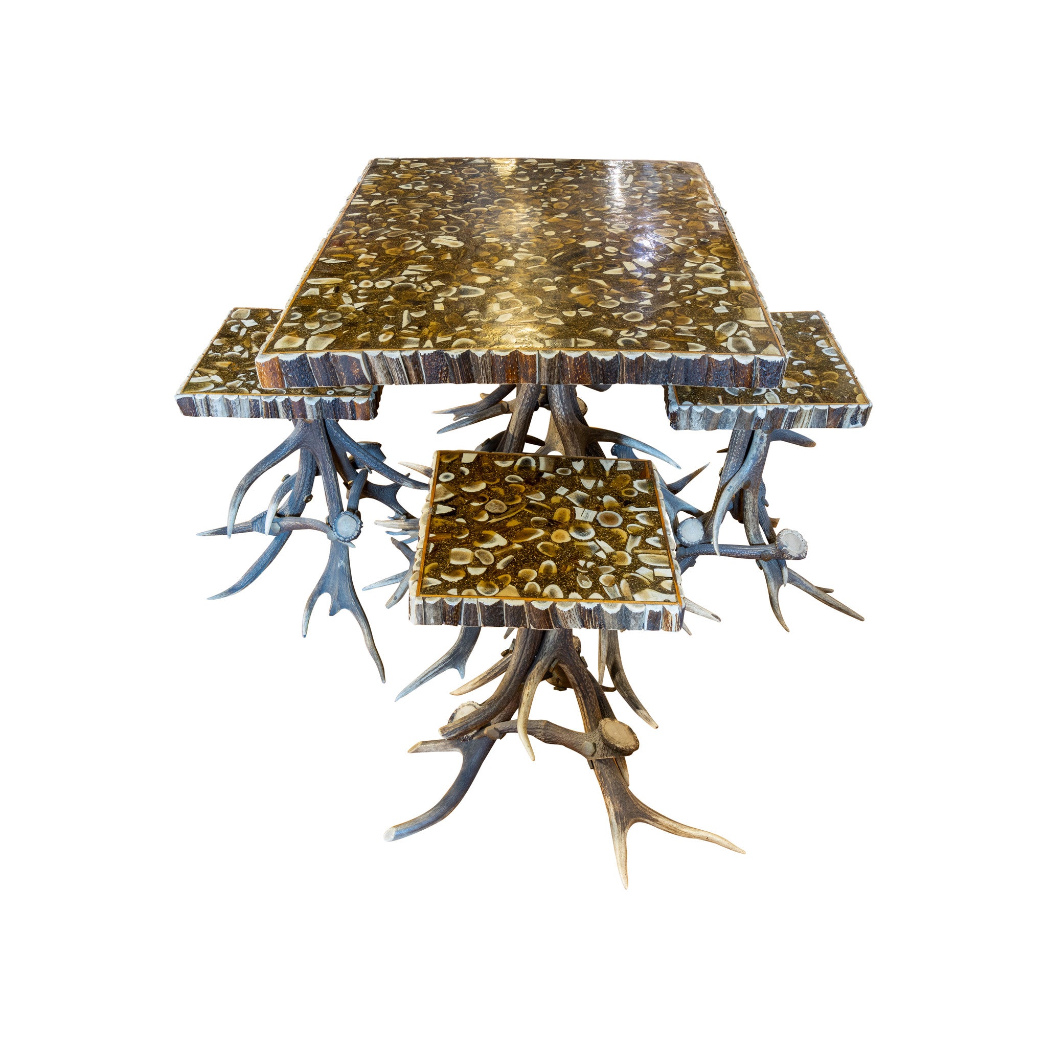 Black Forest Horn Table with Stools