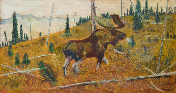 Rungius Style Moose Painting, Fine Art, Painting, Wildlife