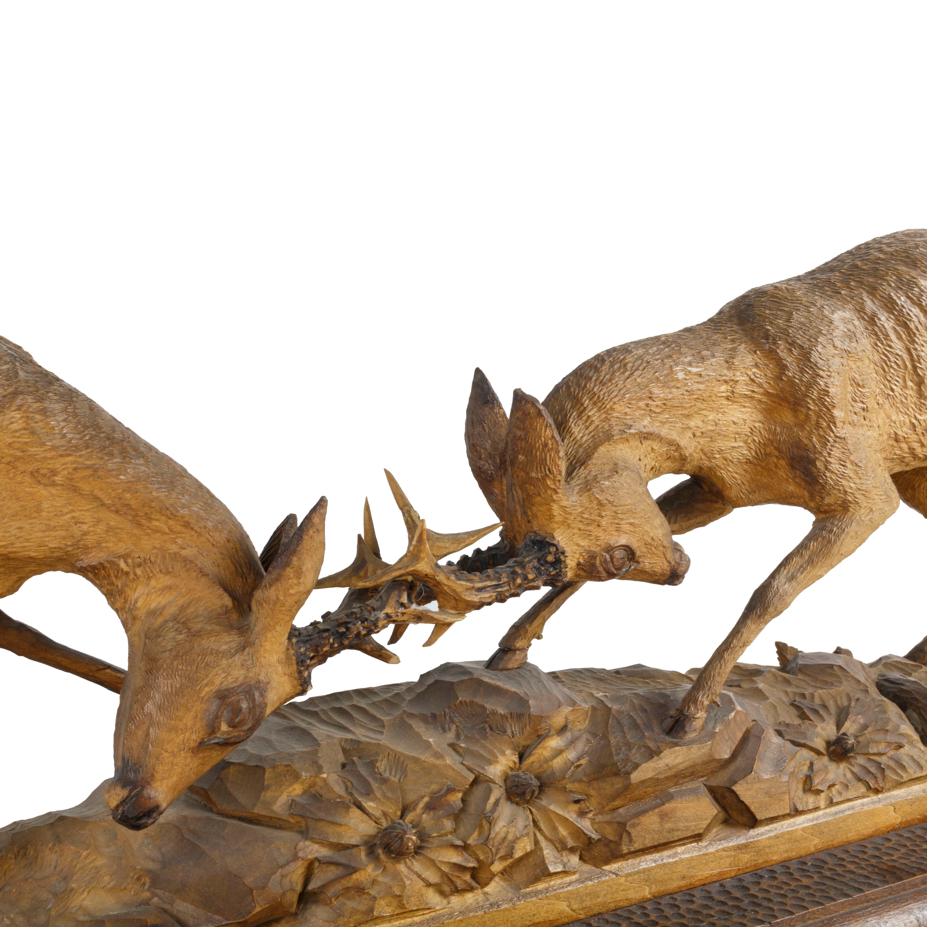 "Antlers Clash" Black Forest Mantle Carving