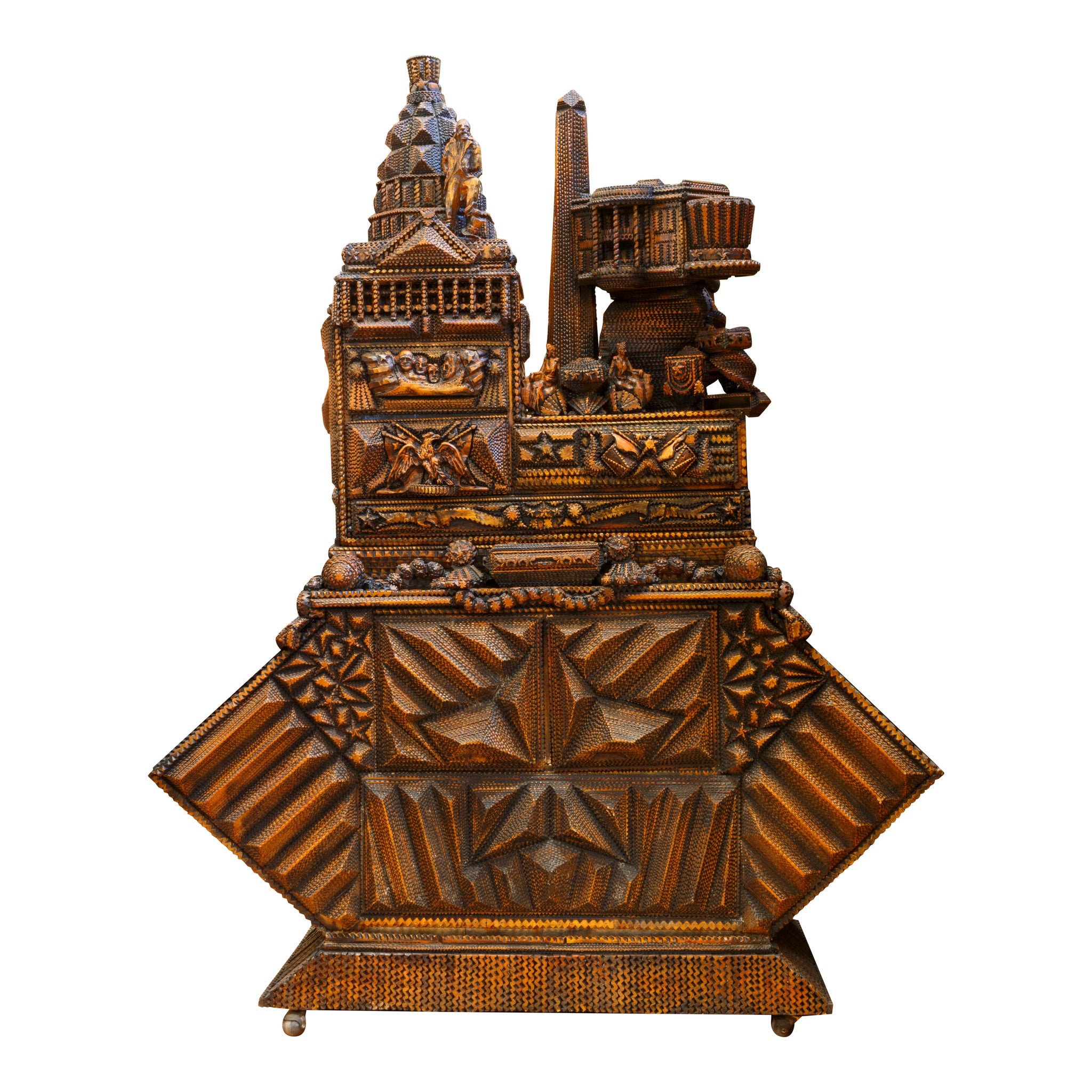 "Tribute to America" Tramp Art Chest of Drawers, Furnishings, Decor, Folk Item