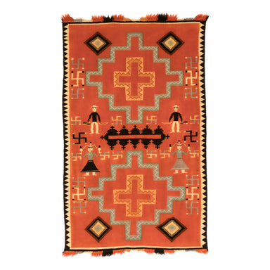 Navajo Germantown Cowboy Pictorial, Native, Weaving, Blanket