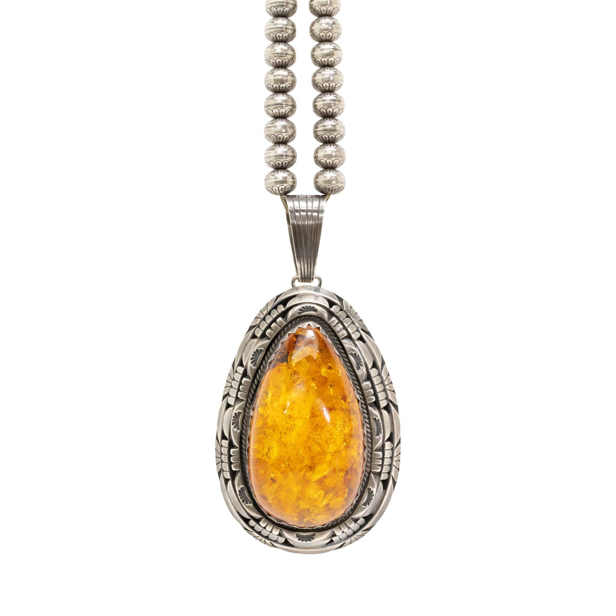 Large Navajo Amber Pendant Necklace by Charles Johnson, Jewelry, Necklace, Native