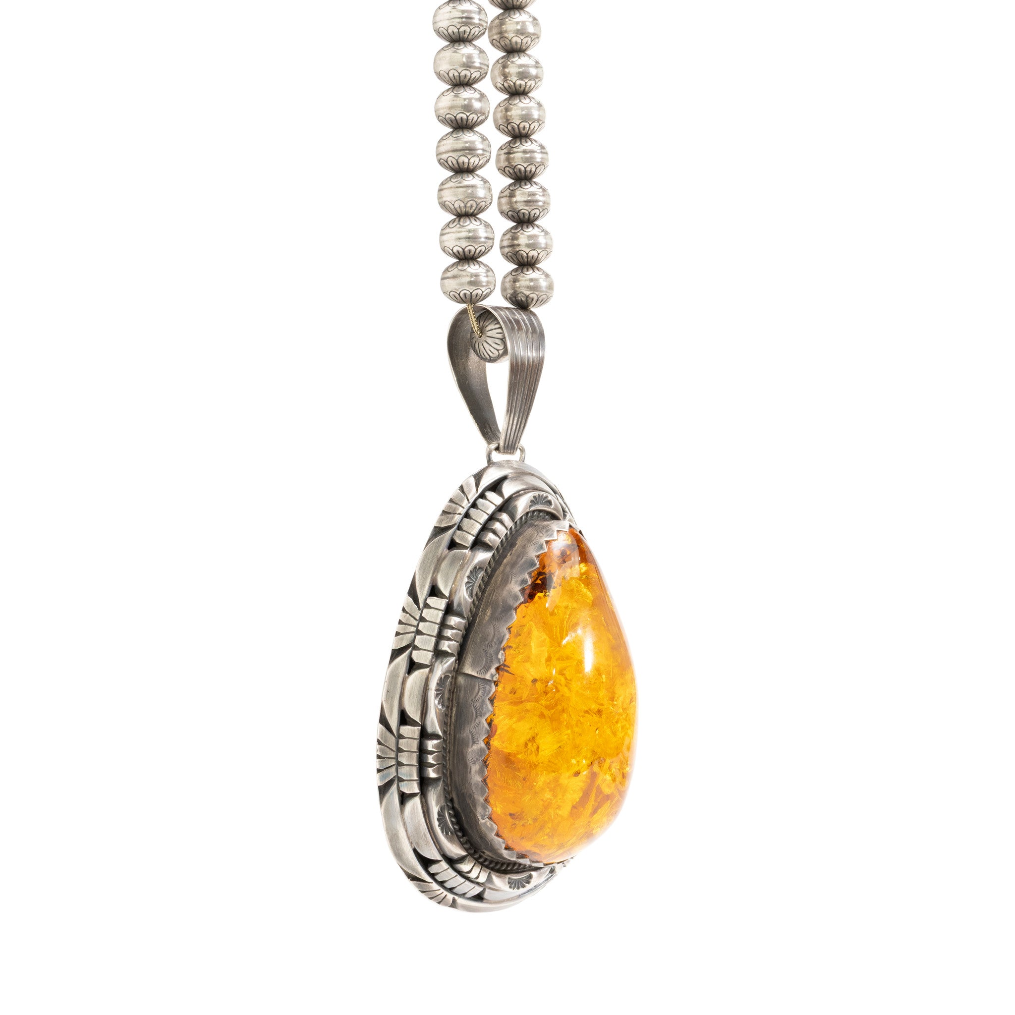 Large Navajo Amber Pendant Necklace by Charles Johnson