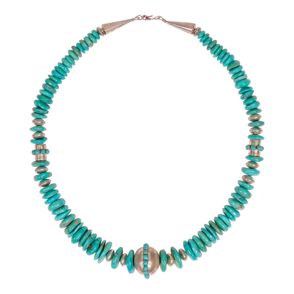 Beaded Turquoise and Sterling Necklace, Jewelry, Necklace, Native