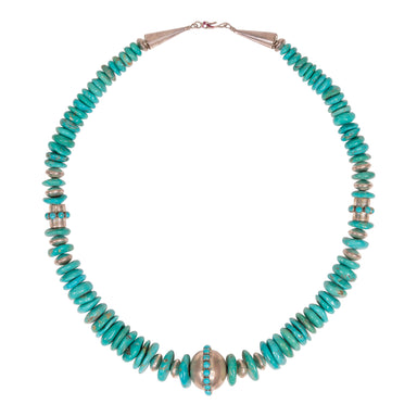 Beaded Turquoise and Sterling Necklace, Jewelry, Necklace, Native