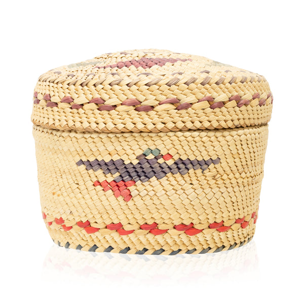 Makah Lidded Basket, Native, Basketry, Vertical