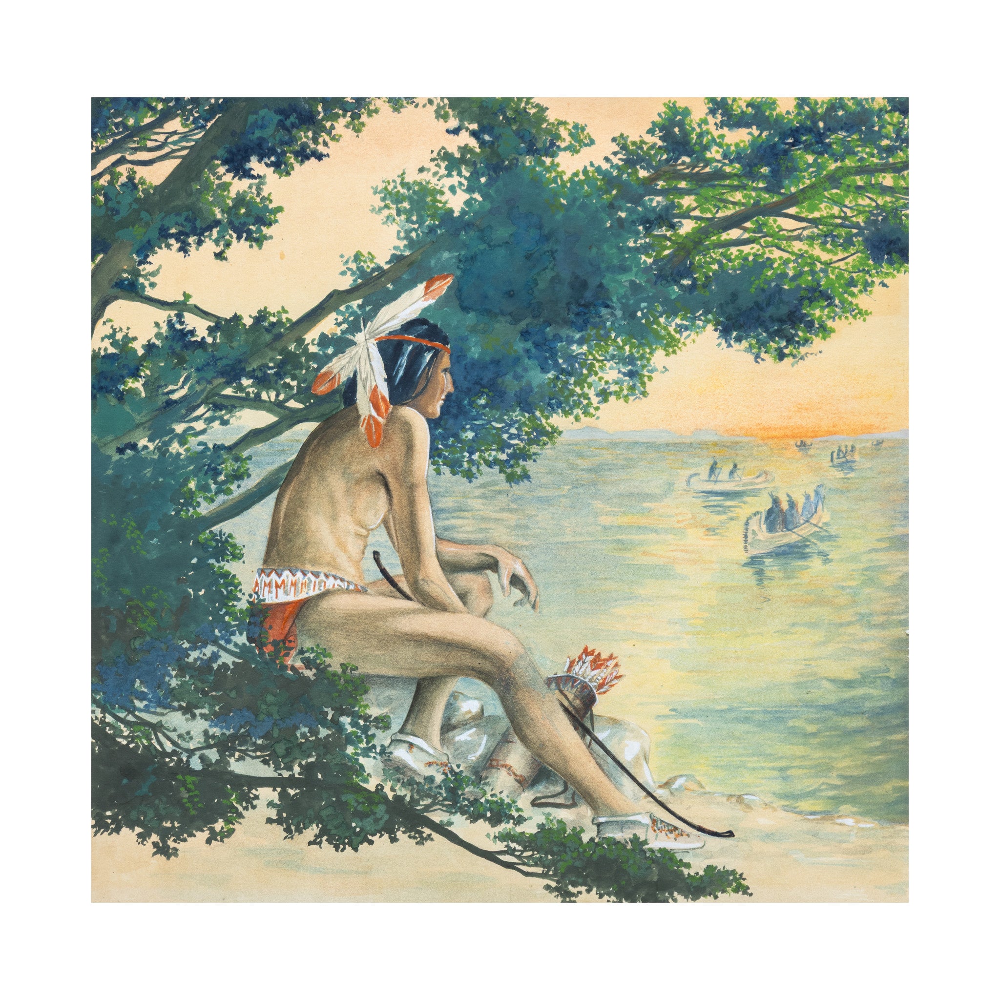 Woodland Lake Scene Watercolors