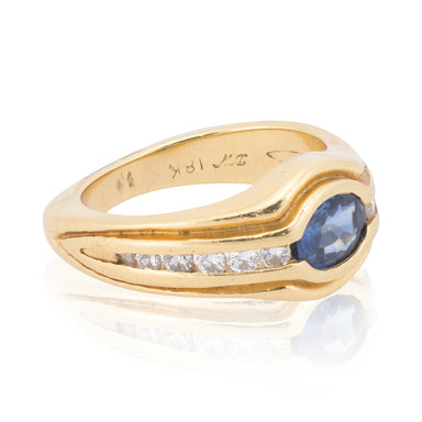 18k Gold Diamond and Sapphire Ring, Jewelry, Ring, Estate