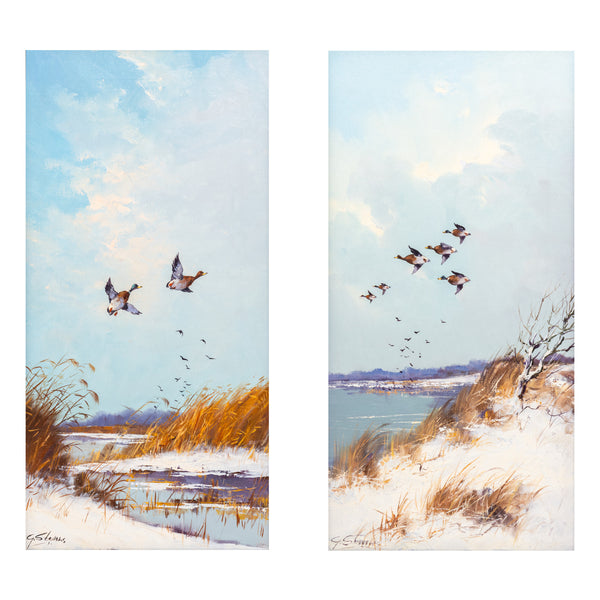 Ducks in Flight by Godfrey Stevens, Fine Art, Painting, Wildlife