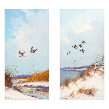 Ducks in Flight by Godfrey Stevens, Fine Art, Painting, Wildlife
