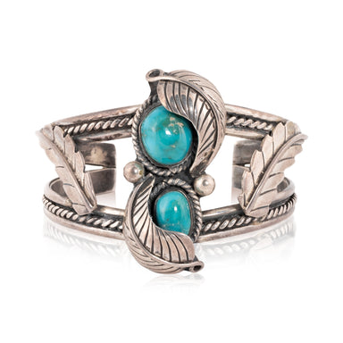 NavajoTwo Stone Bracelet with Silver Leaves, Jewelry, Bracelet, Native