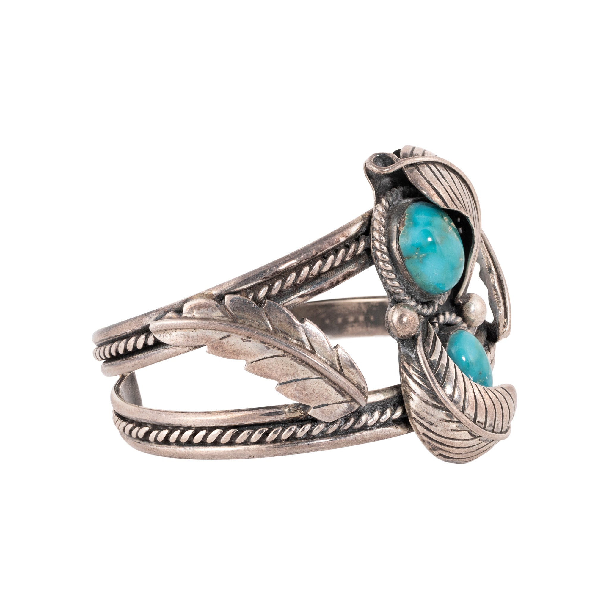 NavajoTwo Stone Bracelet with Silver Leaves