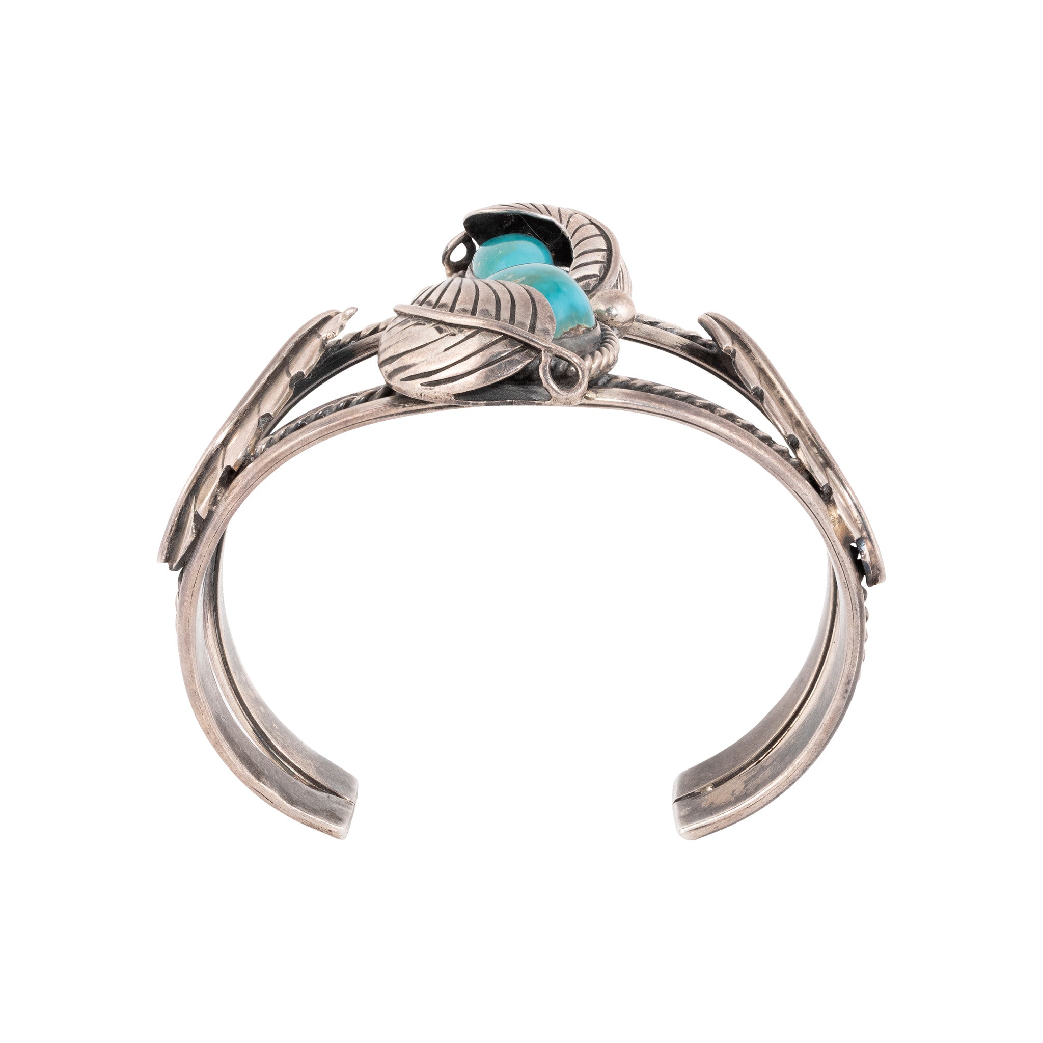 NavajoTwo Stone Bracelet with Silver Leaves