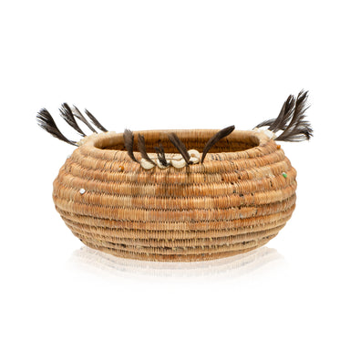 Feathered Pomo Basket, Native, Basketry, Vertical