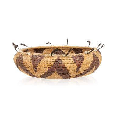 Feathered Pomo Basket, Native, Basketry, Vertical