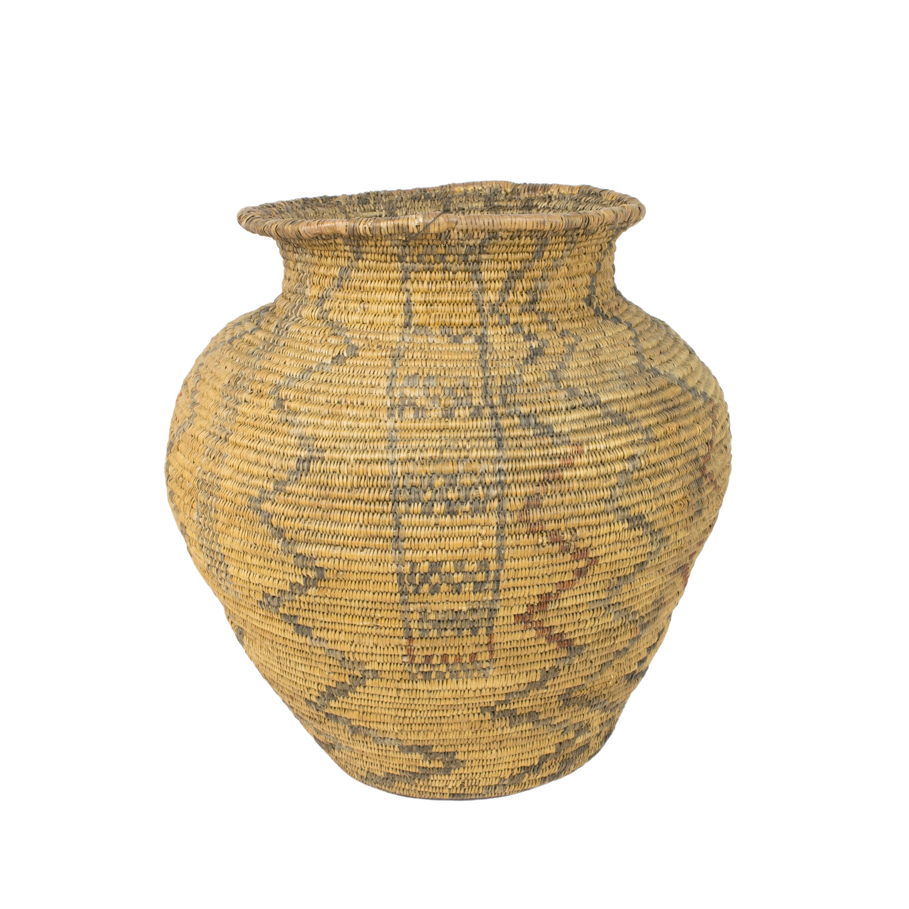 White Mountain Apache Olla, Native, Basketry, Vertical