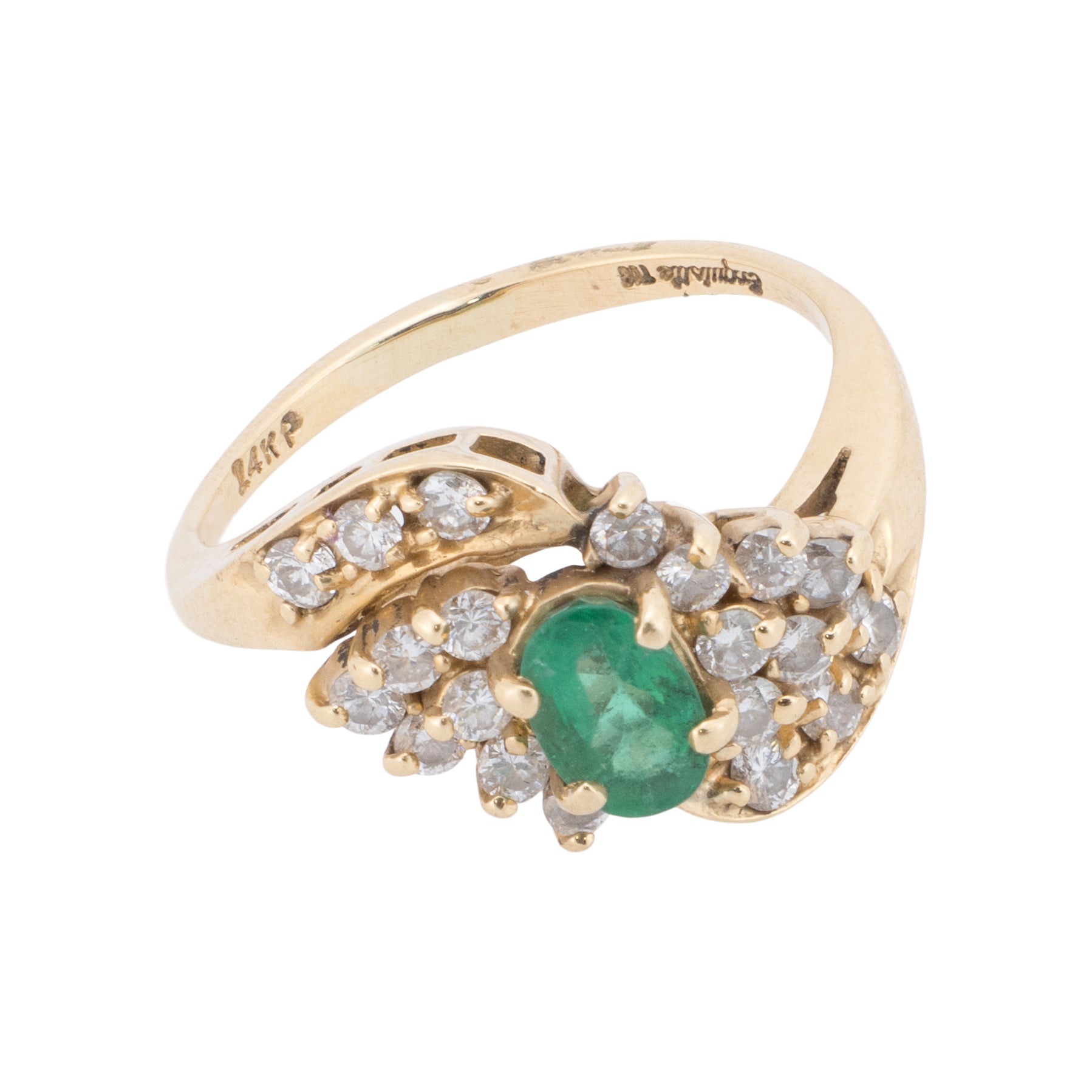 14k Gold Diamond and Emerald Ring