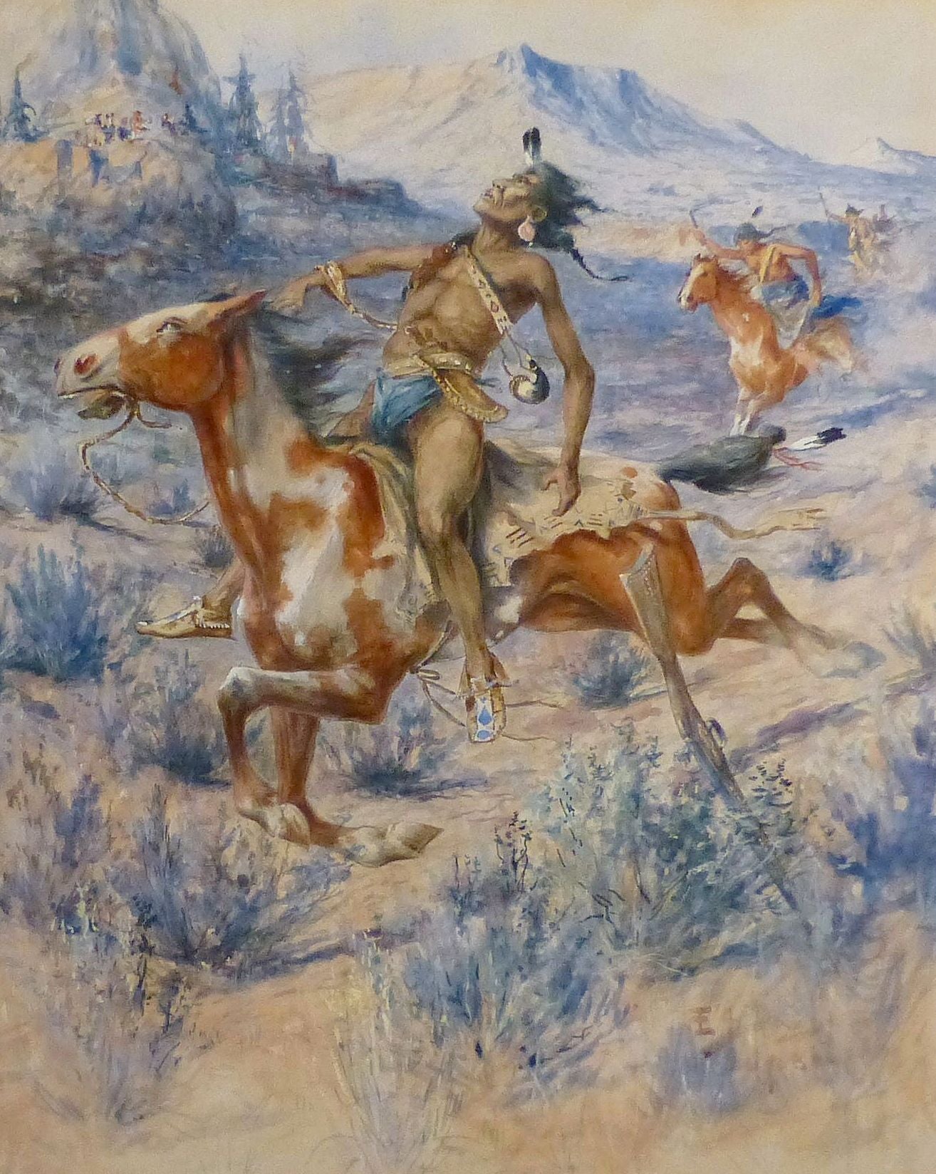 Ambush by Edgar Samuel Paxson, Fine Art, Painting, Native American