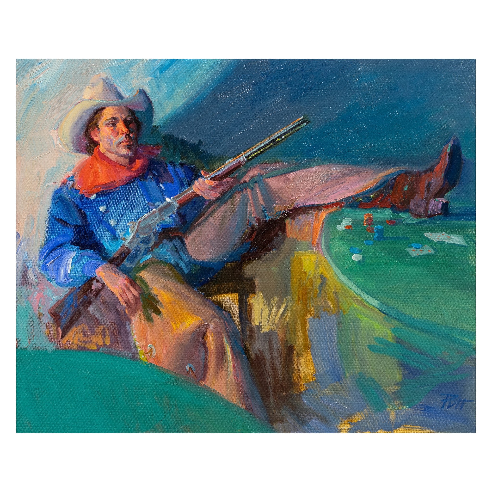 Cowboy With Winchester by Donald "Putt" Putnam, Fine Art, Painting, Western