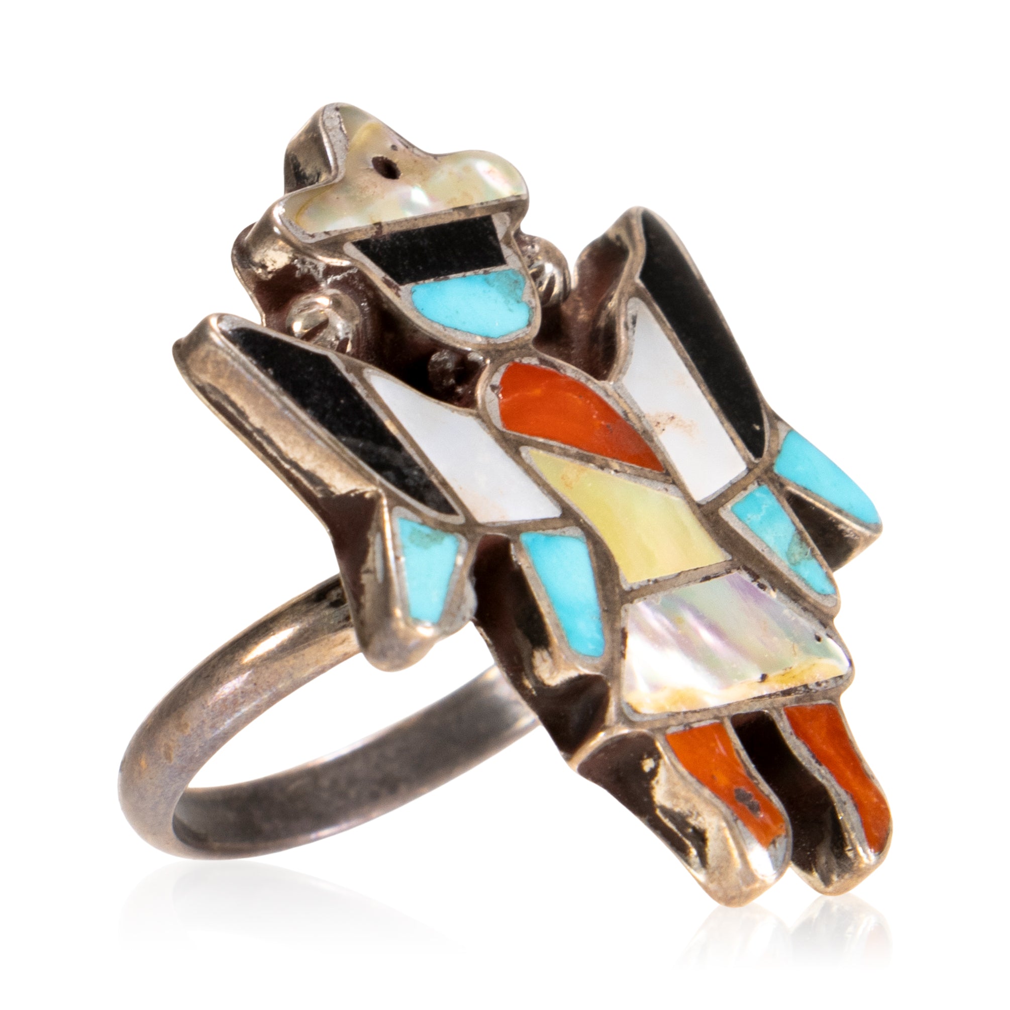 Early Vintage Zuni/ Navajo Turquoise Coral Native American Jewelry Silver Ring Old
