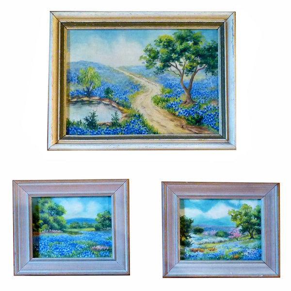Texas Blue Bonnets by E. Moore, Fine Art, Painting, Landscape