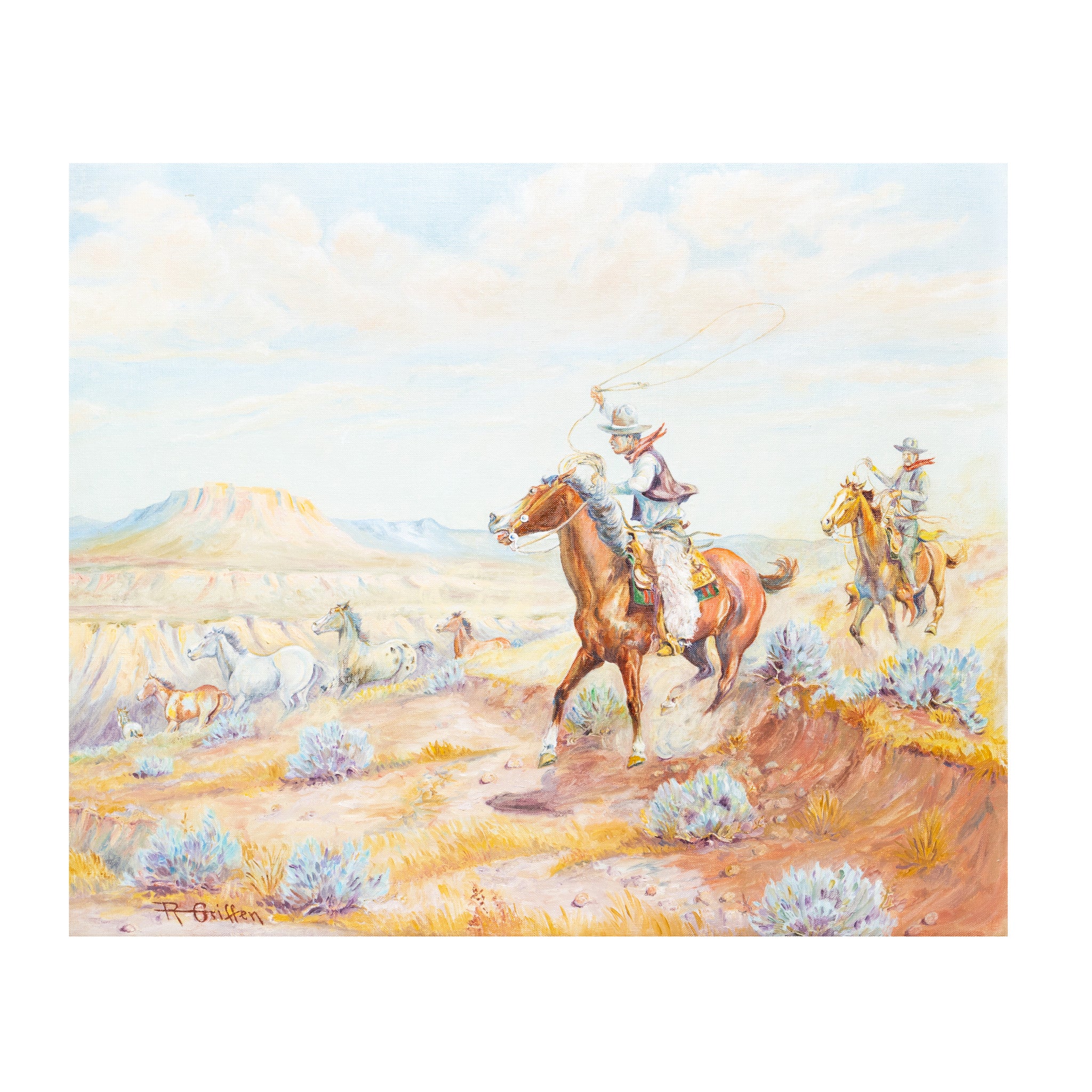 Cowboys and Mustangs by Robert Griffen, Fine Art, Painting, Western